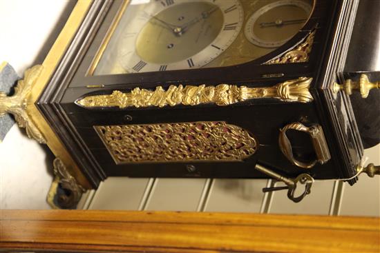 French, Royal Exchange London. A Victorian brass mounted ebonised bracket clock, 26in.